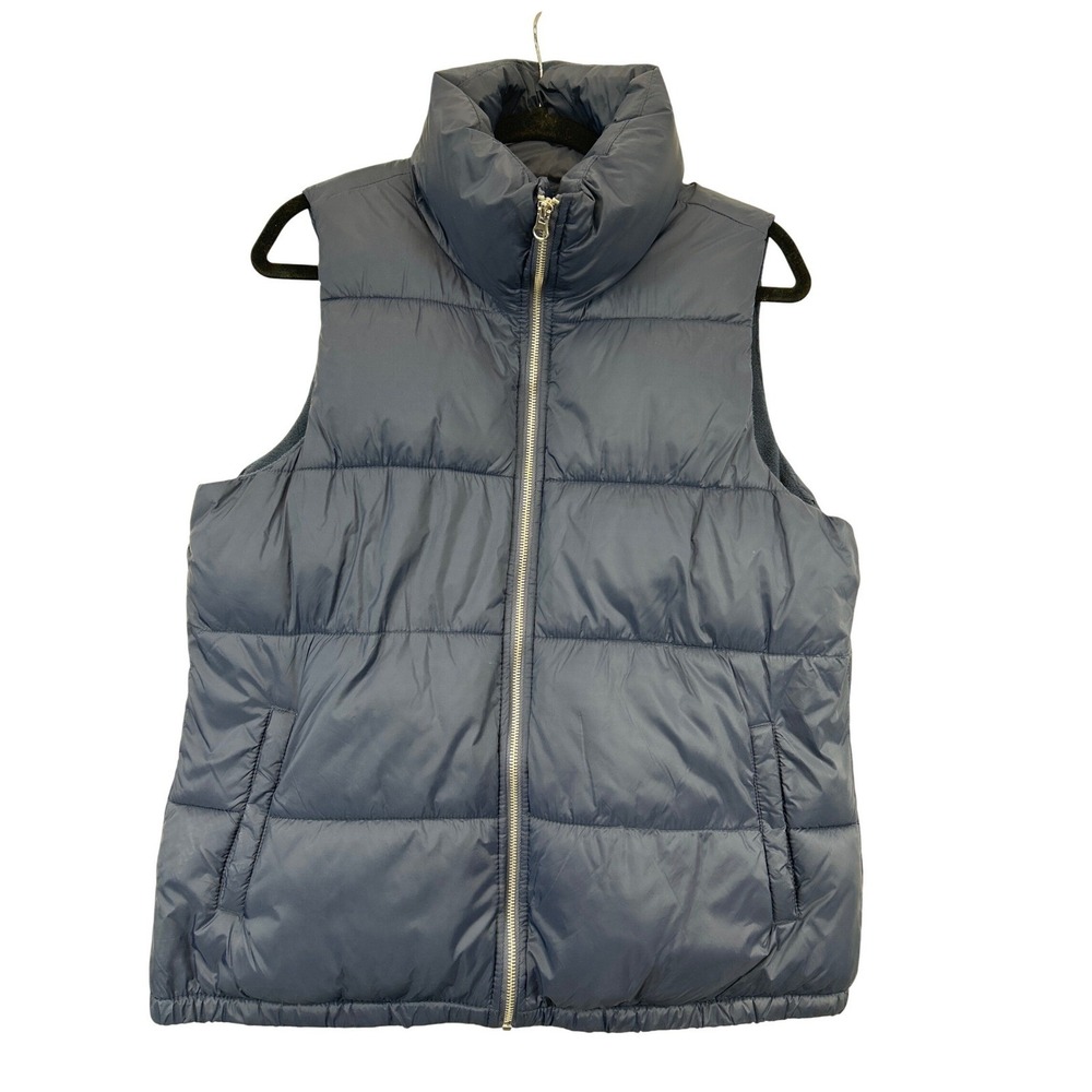 Old Navy Puffer Vest Mens L Navy Blue Fleece Lined Quilted Full Zip